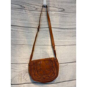 Club Monaco Brown Leather Crossbody Bag With Braided Detail & Zipper Pocket